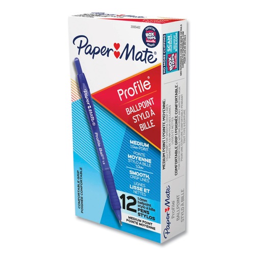 Pens | Paper Mate 2095462 Profile 1 mm Retractable Ballpoint Pen - Blue Ink/Translucent Blue Barrel/Medium (1-Dozen) image number 0