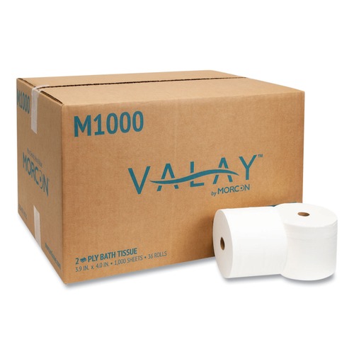 Cleaning & Janitorial Supplies | Morcon Paper M1000 SMALL CORE BATH TISSUE, SEPTIC SAFE, 2-PLY, WHITE, 1000 SHEETS/ROLL, 36 ROLL/CARTON image number 0