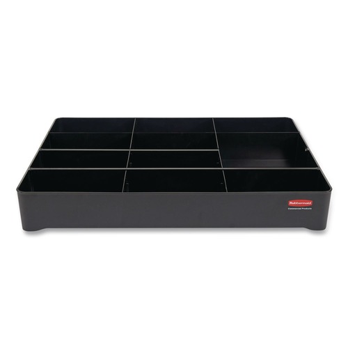 Cleaning Carts | Rubbermaid Commercial 2124078 18.75 in. x 3.62 in. 11-Section Amenity Organizer for all Rubbermaid Commercial Full-Size and Compact Housekeeping Carts - Black image number 0