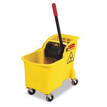 MOP BUCKETS | Rubbermaid Commercial FG738000YEL Tandem 31 Quart Mop Bucket/Wringer Combo (Yellow)