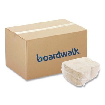 Boardwalk 6 in. x 3 in. x 9 in. Bagasse PFAS-Free Hinged Lid Food Containers - Tan (250/Carton)