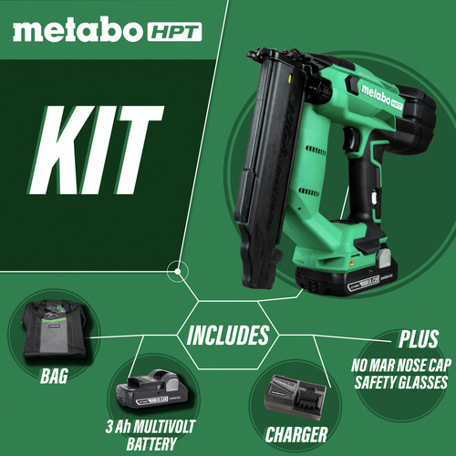Metabo HPT MultiVolt 18V Brushless Lithium Ion 18 Gauge Cordless Brad Nailer Kit 3 Ah