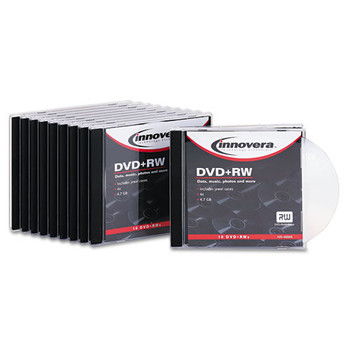 Innovera IVR46846 4.7 GB DVDplusRW Rewritable Disc with Slim Jewel Case - Silver (10/Pack)