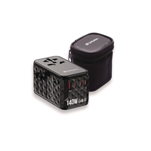 Office Electronics & Batteries | Verbatim 32125 UTA-10 GaN III 3-USB-A/3-USB-C Universal Travel Adapter image number 0