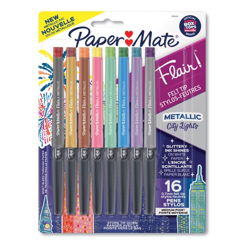 Office Jansan | Paper Mate 2129448 Medium 0.7 mm Stick Flair Metallic Porous Point Pen - Assorted Ink and Barrel Colors (16/Pack) image number 0