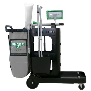 Unger ZoneCleanRx 23.5 in. x 25 in. x 25 in. 3 Shelves Plastic Janitorial Carts - Black