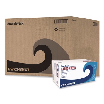 Boardwalk BWK345MCT 4.4 mil 9.5 in. Long Powder-Free General-Purpose Latex Gloves - Medium, Natural (100/Box, 10 Boxes/Carton)