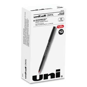 uni-ball ONYX Fine 0.7 mm Roller Ball Pen - Black/Red Barrel (1-Dozen)