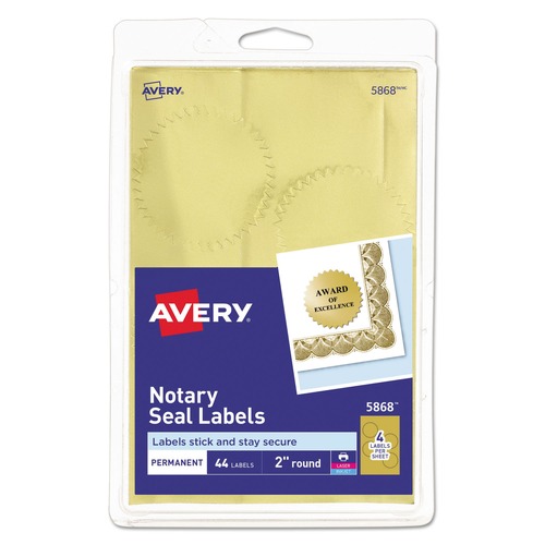 Office Jansan | Avery 05868 2 in. Diameter Printable Gold Foil Seals - Gold (4/Sheet, 11 Sheets/Pack) image number 0