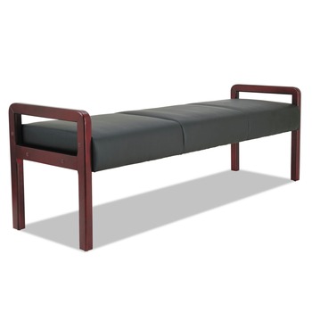 Alera ALERL2419M Reception Lounge WL Series 65.75 in. x 22.25 in. x 22.88 in. 3-Seat Bench - Black Seat, Mahogany Base