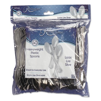 WNA Reflections Heavyweight Plastic Spoon Utensils - Silver (40/Pack)