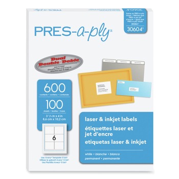 PRES-a-ply 3.33 in. x 4 in. Laser Printers Labels - White (6/Sheet, 100 Sheets/Box)