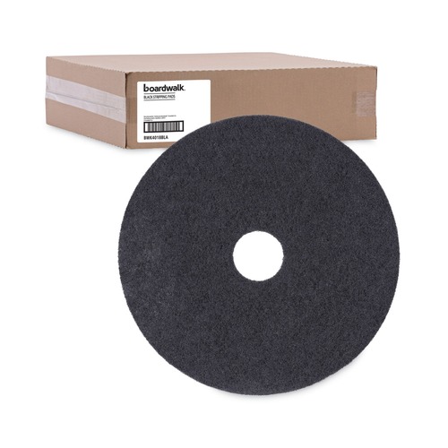 Office Jansan | Boardwalk BWK4018BLA 18 in. Diameter Stripping Floor Pads - Black (5/Carton) image number 0