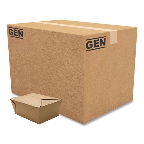 Food Trays, Containers, and Lids | GEN KS10123 Reclosable 110 oz. Paper Take-Out Box - Kraft (160/Carton) image number 0