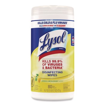 LYSOL Brand 7 in. x 7.25 in. 1-Ply Disinfecting Wipes - Lemon and Lime Blossom, White (80 Wipes/Canister)