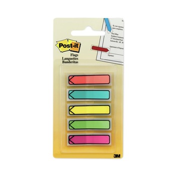 Post-it Flags 0.5 in. Arrow Page Flags - 5 Assorted Bright Colors (20/Color, 100/Pack)