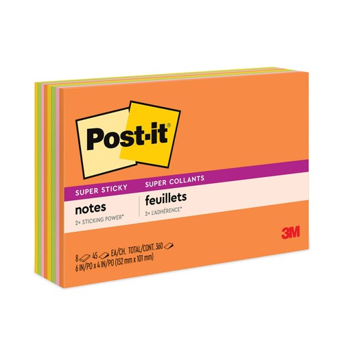Office & Office Supplies | Post-it Notes Super Sticky 6445-SSP 6 in. x 4 in. Meeting Notes - Energy Boost Collection Colors (8/Pack) image number 0
