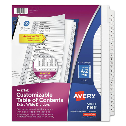 Mothers Day Sale! Save an Extra 10% off your order | Avery 11166 Ready Index 11 in. x 9.25 in. 26-Tab Customizable TOC A to Z Tab Dividers - Black/White (1-Set) image number 0