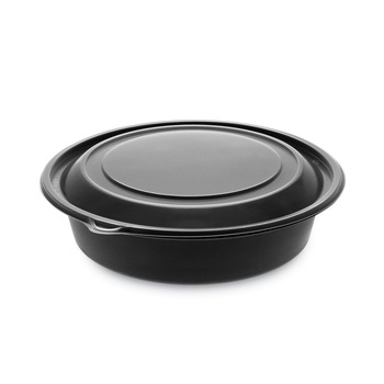 Pactiv Corp. EarthChoice MealMaster 8 in. Diameter x 2.12 in. H 32 oz. Plastic Container with Lid - Black/Clear (250/Carton)