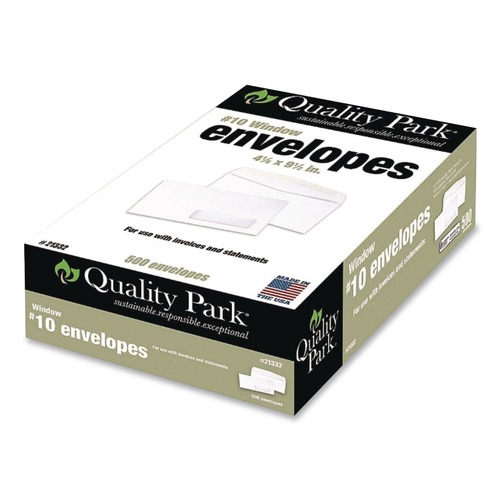 Office Jansan | Quality Park QUA21332 Window Envelope, #10, Commercial Flap, Gummed Closure, 4.13 X 9.5, White, 500/box image number 0