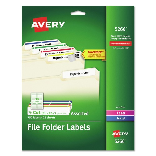 Office Jansan | Avery 05266 0.66 in. x 3.44 in. Permanent TrueBlock File Folder Labels with Sure Feed Technology - White (30/Sheet, 25 Sheets/Pack) image number 0