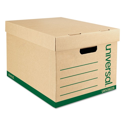 Percentage Off | Universal 9523101 Letter/Legal Recycled Medium-Duty Record Storage Box - Kraft/Green (12/Carton) image number 0