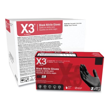 Ammex 9.5 in. Long 3 mil Powder-Free Industrial Nitrile Gloves - Large/Black (1000/Carton)