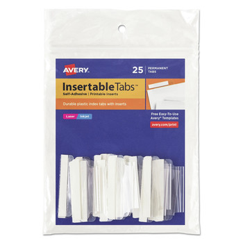 Avery 1.5 in. Wide 1/5-Cut Insertable Index Tabs with Printable Inserts - Clear (25/Pack)
