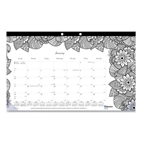 Calendars & Planners | Blueline C2917001 12-Month (Jan to Dec): 2026 17.75 in. x 10.88 in. Monthly Coloring Artwork Desk Pad Calendar - Black Binding/Clear Corners image number 0