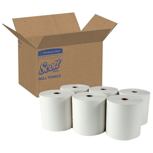 Cleaning & Janitorial Supplies | Scott 01005 8 in. x 1000 ft. 1.5 in. Core 1-Ply Essential High Capacity Hard Roll Towels - White (6 Rolls/Carton) image number 0