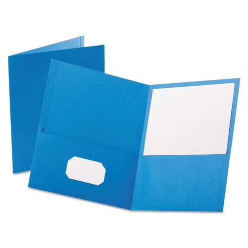 Oxford 57501EE Twin-Pocket Folder, Embossed Leather Grain Paper, Light Blue, 25/box image number 0
