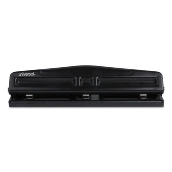 Universal UNV74323 12 Sheet Capacity Deluxe Adjustable Two and Three Hole Punch - Black