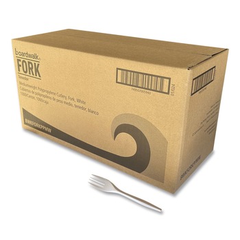 Boardwalk BWKFORKPPMW 5.51 in. Mediumweight Polypropylene Fork Cutlery - White (1000/Carton)