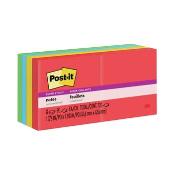 Post-it Notes Super Sticky 2 in. x 2 in. Pads - Playful Primary Collection Colors (8/Pack)