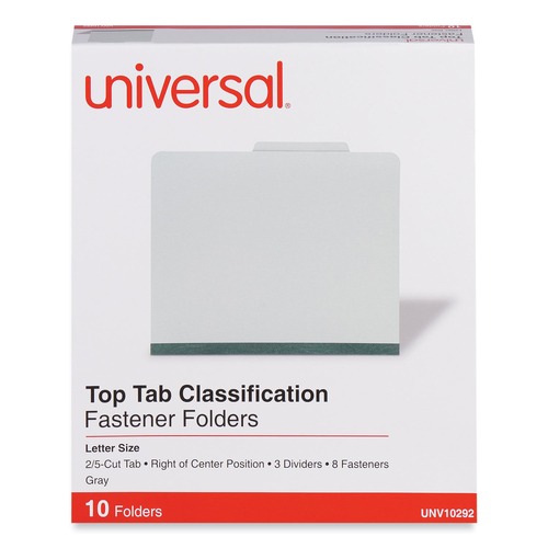 Letter 10/box By: Universal Eight-Section Gray Pressboard Classification Folder 