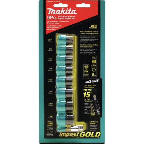 Impact Sockets | Makita B-34833 9-Piece Impact Gold 3/8 in. Drive Socket Set with 15 Tilt Socket Adapter image number 0
