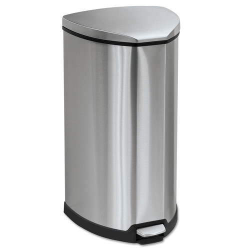 Safco 9687SS Step-On Waste Receptacle, Triangular, Stainless Steel, 10gal, Chrome/black image number 0