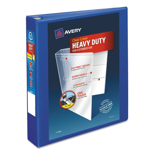  | Avery 79775 Heavy-Duty 1.5 in. Capacity 11 in. x 8.5 in. 3 Ring View Binder with DuraHinge and One Touch EZD Rings - Pacific Blue image number 0