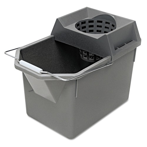 Office Jansan | Rubbermaid Commercial FG619400STL 15 qt. Pail/Strainer Combination - Steel Gray image number 0