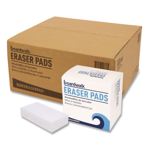 Cleaning Cloths | Boardwalk 96157-M-BWK 2.5 in. x 4.5 in. x 1 in. Eraser Pads - White (6 Packs/Carton) image number 0