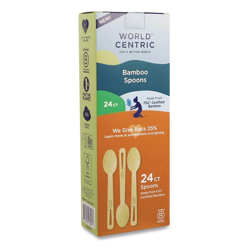 Cutlery | World Centric SP-BB-R Paper Spoon Medium Heavyweight Bamboo Cutlery - Natural (24/Pack) image number 0
