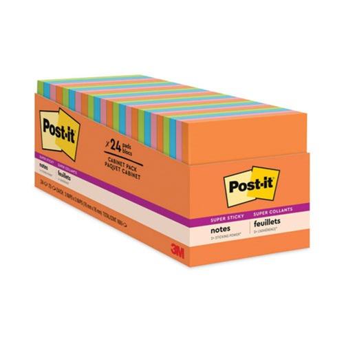  | Post-it Notes Super Sticky 654-24SSAU-CP 3 in. x 3 in. Pads in Energy Boost Collection Colors (24 Pads/Pack) image number 0