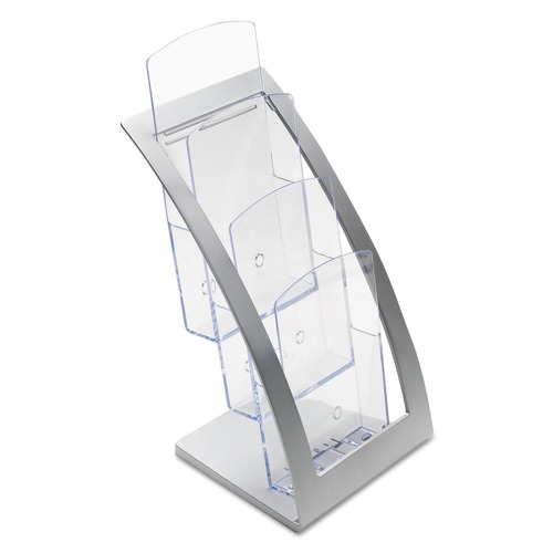 Deflecto 693645 6.75 in. x 6.94 in. x 13.31 in. 3-Tier Leaflet Size Literature Holder - Silver image number 0