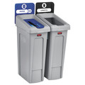 Trash & Waste Bins | Rubbermaid 2007915 Slim Jim 46-Gallon 2-Stream Landfill/Paper Recycling Station Kit image number 0