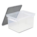 Office & Office Supplies | Storex 61530U04C 13.9 in. x 18.3 in. x 10.6 in. Legal/Letter Tote with Locking Handles - Clear/Silver (4/Carton) image number 0
