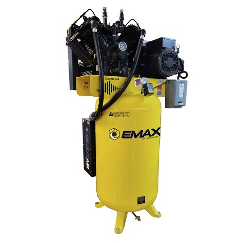 Stationary Air Compressors | EMAX ES10V080V1 E350 Series 10 HP 80 gal. Industrial 2 Stage V4 Pressure Lubricated Single Phase 38 CFM @100 PSI Patented SILENT Air Compressor image number 0