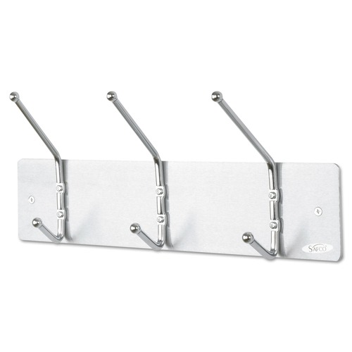Office Jansan | Safco 4161 18 in. x 3-3/4 in. x 7 in. Three Ball-Tipped Double-Hooks Metal Wall Rack - Satin Metal image number 0