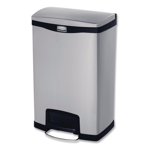 Trash & Waste Bins | Rubbermaid Commercial 1901992 Slim Jim 13-Gallon Front Step Style Stainless Steel Step-On Container - Black image number 0