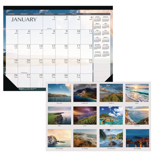 Calendars & Planners | House of Doolittle 138 22 in. x 17 in. 12-Month (Jan to Dec): 2026 Recycled Earthscapes Desk Pad Calendar - Seascapes Photography, Black Binding/Corners image number 0