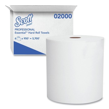 Scott 8 in. x 950 ft. 1.75 in. Core 1-Ply Essential High Capacity Hard Roll Towels - White (6 Rolls/Carton)